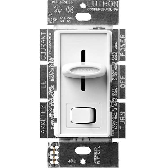 Lutron Skylark 600-Watt Single Pole Dimmer Switch 120V, White (S-600PR-WH) - Picture 1 of 4